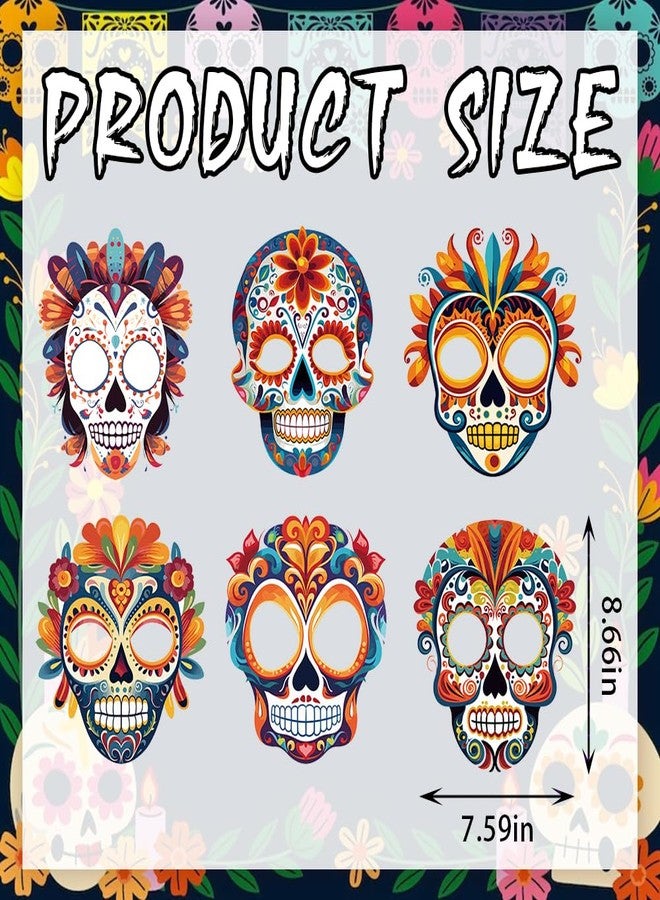 Heureppy 6PCS Day of the Dead Masks Dia de los Muertos Masks Colorful Sugar Skull Face La Catrina Paper Masks for Mexican Fiesta Costume Accessories Día de los Muertos Photo Props Party Cosplay Favor Supplies - Image 2